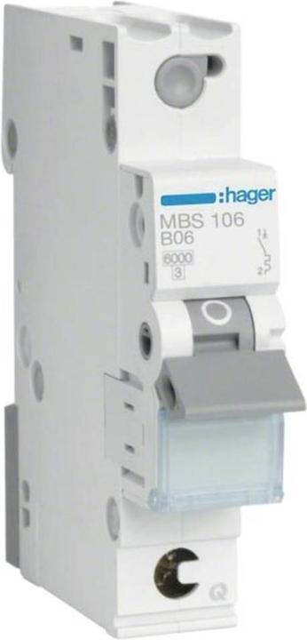 Image du produit Hager LE MBS106. Courant nominal : 6 A, Fréquence d'entrée AC : 50/60 Hz. Type : B-type, quantité de