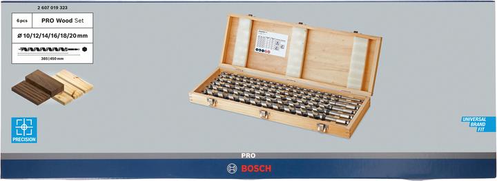Actual product image Bosch Professional Zubehör PRO Wood wood auger bit set, 6 pcs. (10 mm, 12 mm, 14 mm, 16 mm, 18 mm, 20 mm)