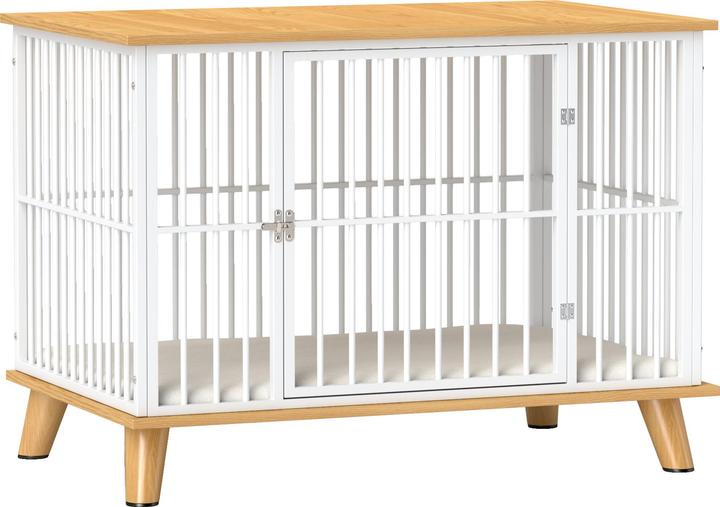 Immagine prodotto PawHut Hundekäfig Stahl, Spanplatte Weiss+Eiche (Cuccia per cani)