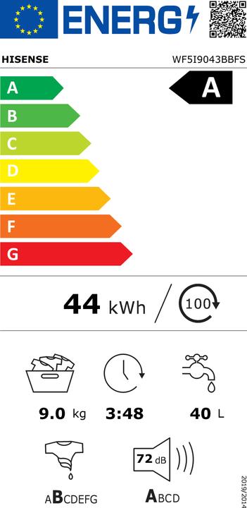 Energie-Label Hisense WF5I9043BBFS (9 kg, Links)