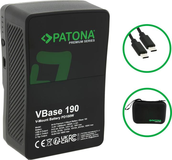 Actual product image Patona Premium V-Mount 190Wh PD100W (Camera battery)