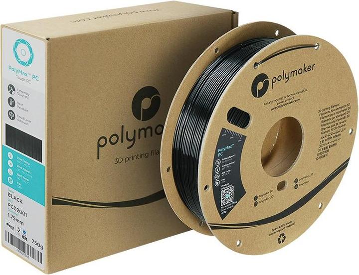 Actual product image Polymaker PC02001 Polymax Tough Filament PC (Polycarbonate) high stiffness, hit (Carbon, 1.75 mm, 750 g, Black)