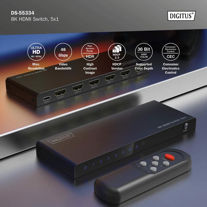 Actual product image Digitus 8K HDMI Switch, 5x1