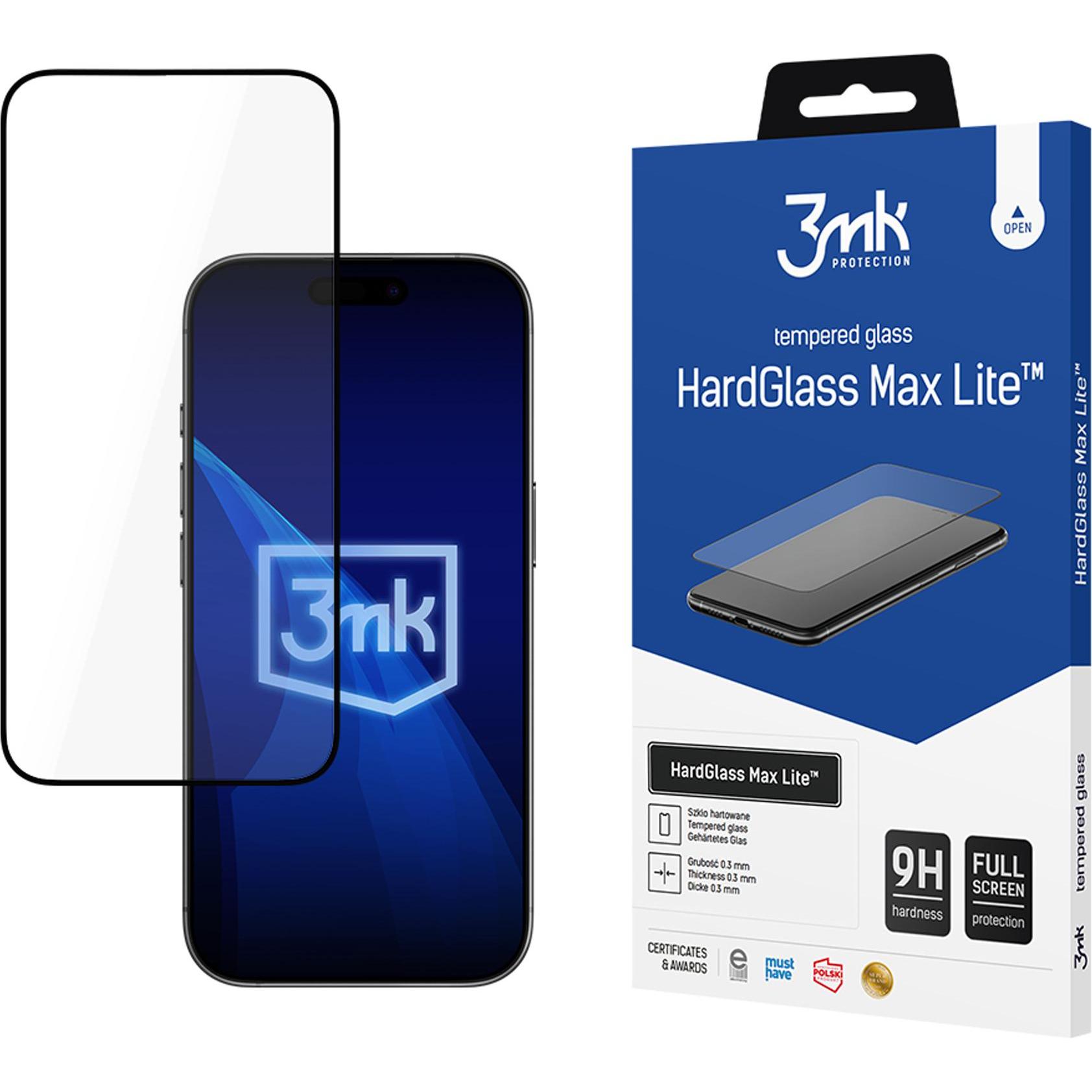 3MK Szkło hartowane HardGlass Max Lite do Apple iPhone 17 Pro Max (1 pz., Apple iPhone 17 Pro Max), Pellicola protettiva smartphone, Nero