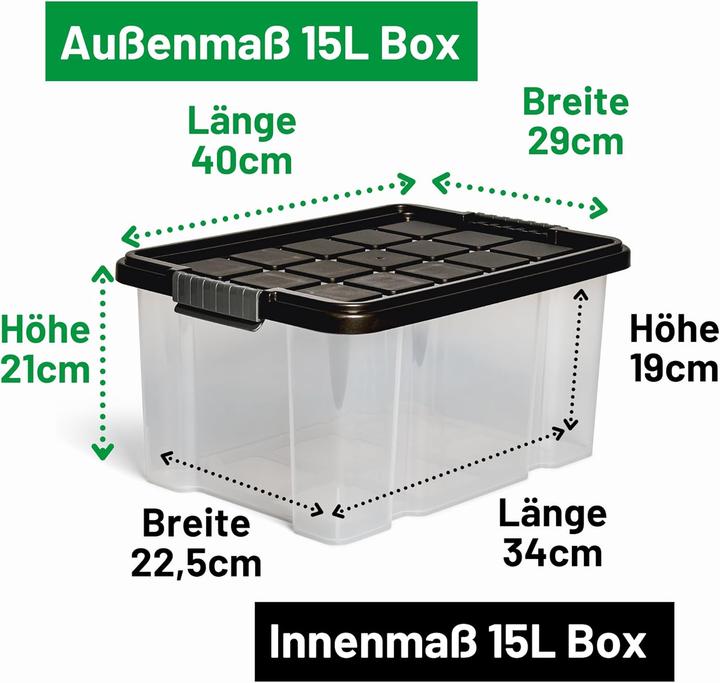 Image du produit Novaliv 8x Aufbewahrungsboxen mit Deckel 15L Anthrazit Nestbar stapelbare Storage boxes mit Clipvers (15 l)