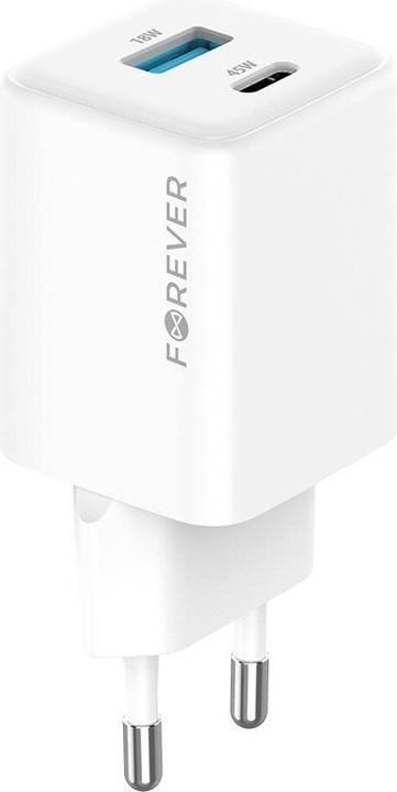 Actual product image Forever TC-08-45AC GaN PD QC charger 1x USB-C 1x USB 45W white (45 W, 2 ports)