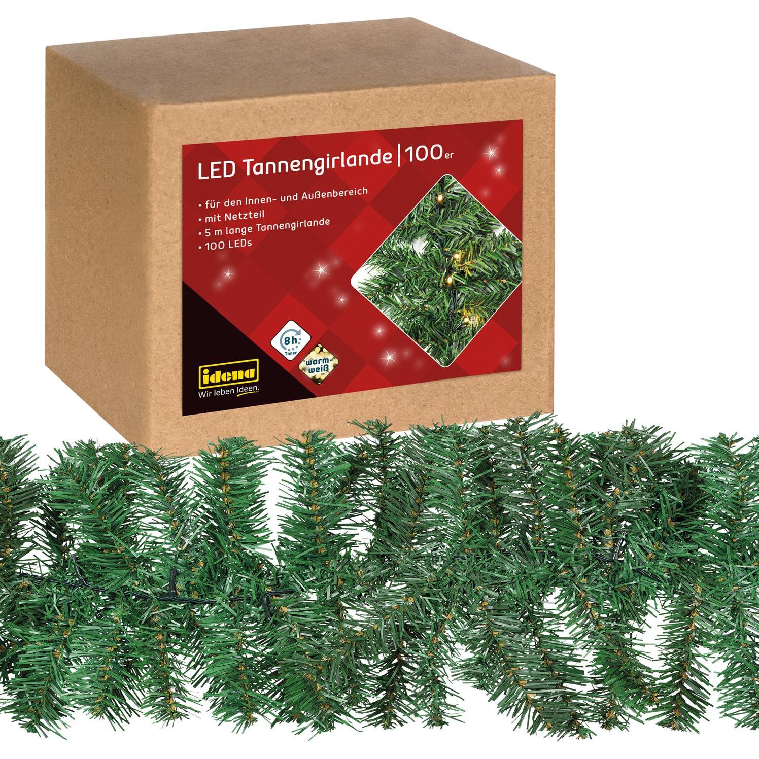 Idena, Lichterkette, Tannengirlande 100er LED Lichterkette grün 5,0 m (5 m)