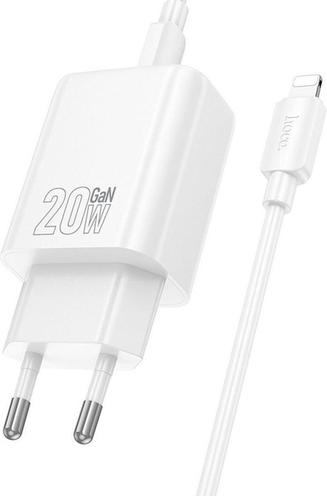 Actual product image Hoco Adapter wall charger USB A + Type C + cable Type C to Lightning PD QC3.0 3A 20W N61 white (5 W)