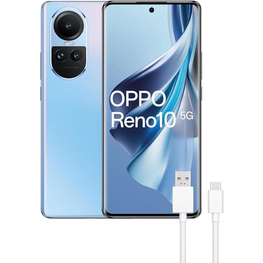OPPO Reno 10 (256 GB, Ice Blue, 6.70", Dual SIM, 5G), Smartphone, Blau