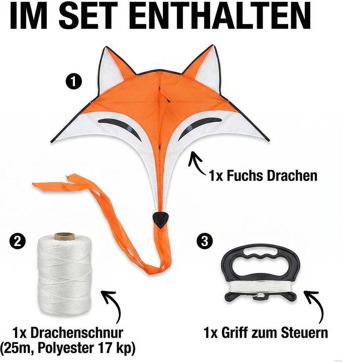 Actual product image Invento Kite Ecoline Fox Kite 96x76 cm, from 5 years, incl. handle with 25 m cord