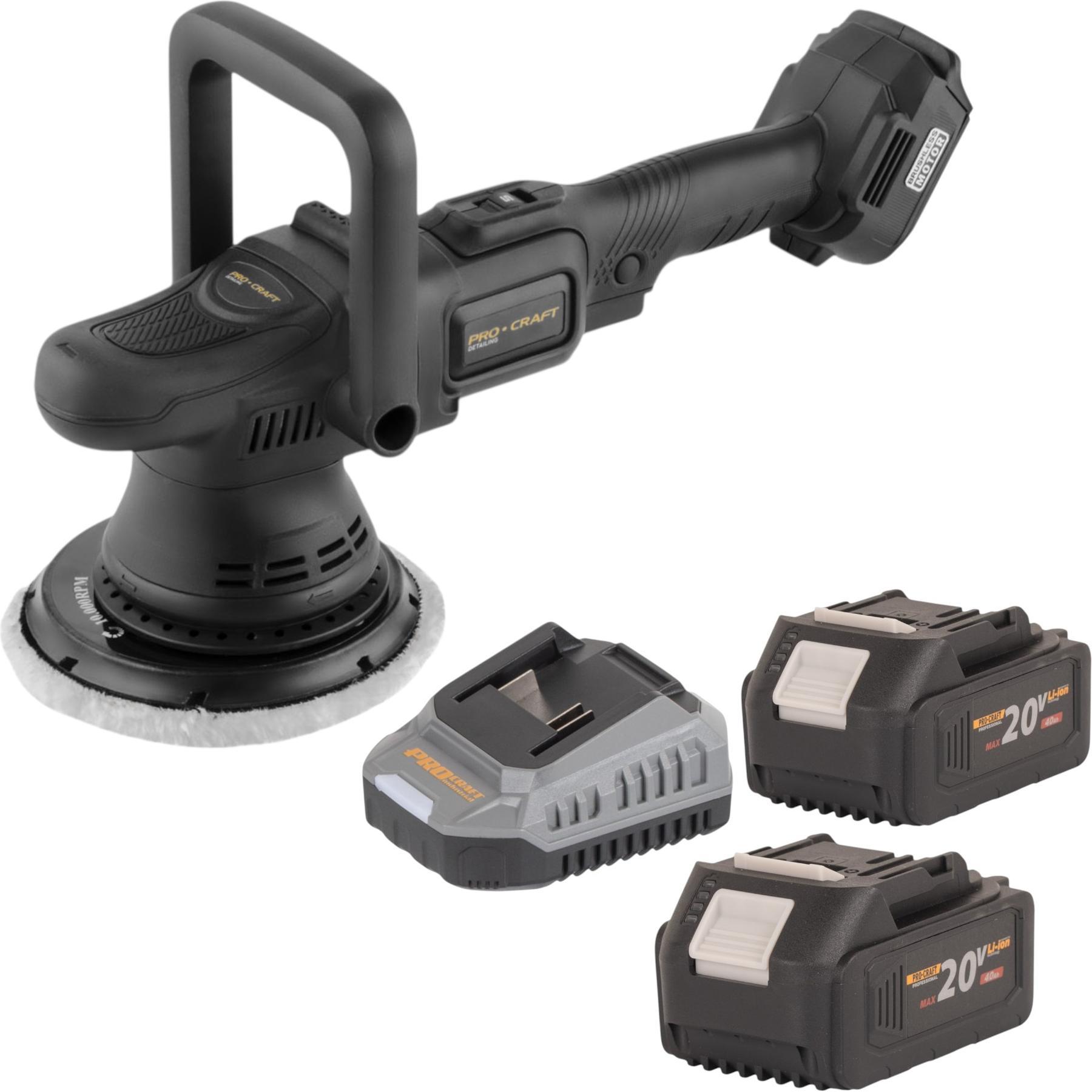 Procraft, Rettificatrice + lucidatrice, PM22bb Akku Poliermaschine 20 Volt 150 mm + 2x Akku 4,0 Ah + Ladegerät
