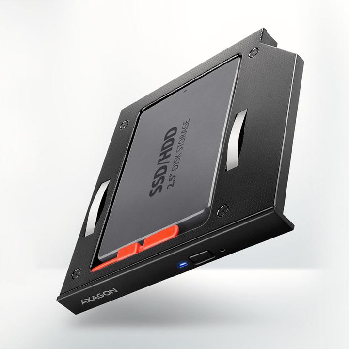 Actual product image Axagon RSS-CD12 2.5 inch SSD/HDD adapter for optical drive, 12.7 mm, LED