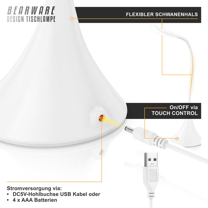 Actual product image CSL Schreibtischlampe LED Tischlampe, flexibler Schwanenhals, Leselampe mit USB oder Batteriebetrieb (160 lm)