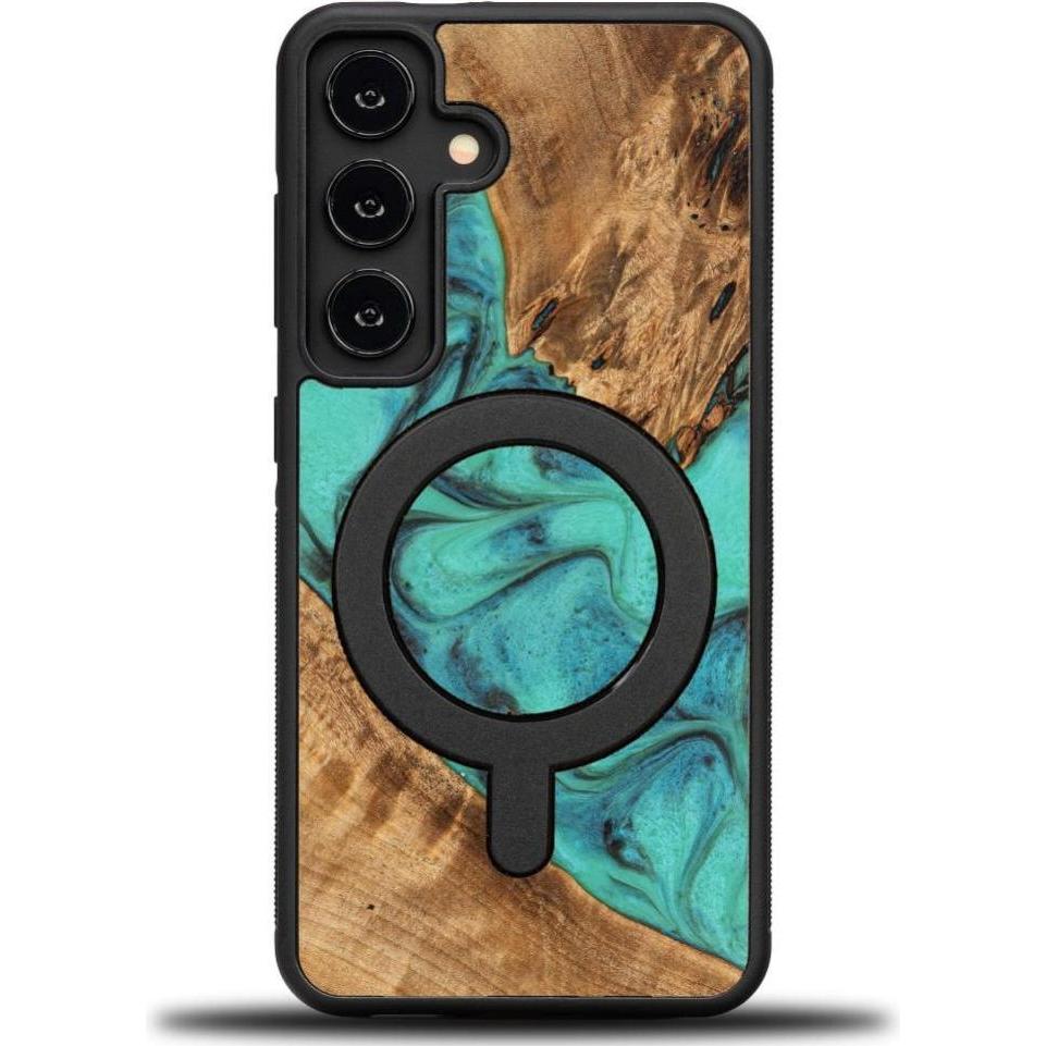 Bewood Unique MagSafe Turquoise wood and resin case turquoise and black (Samsung Galaxy S24), Smartphone Hülle, Türkis