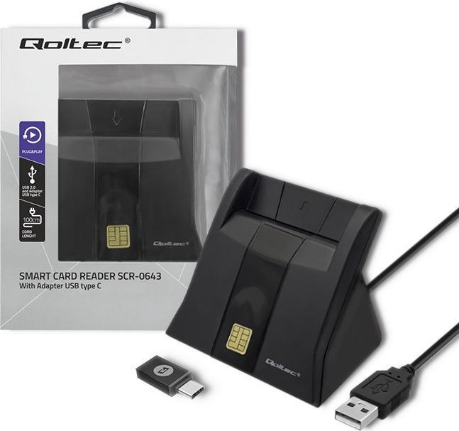 Produktbild Qoltec Skeneris Smart chip ID card scanner USB 2.0 Plug&Play vertical (USB 2.0)