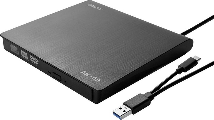 Produktbild Savio AK-59 Externer schlanker CD/DVD-Recorder R/RW - USB-C/USB-A, juodas (CD Brenner, DVD Brenner)