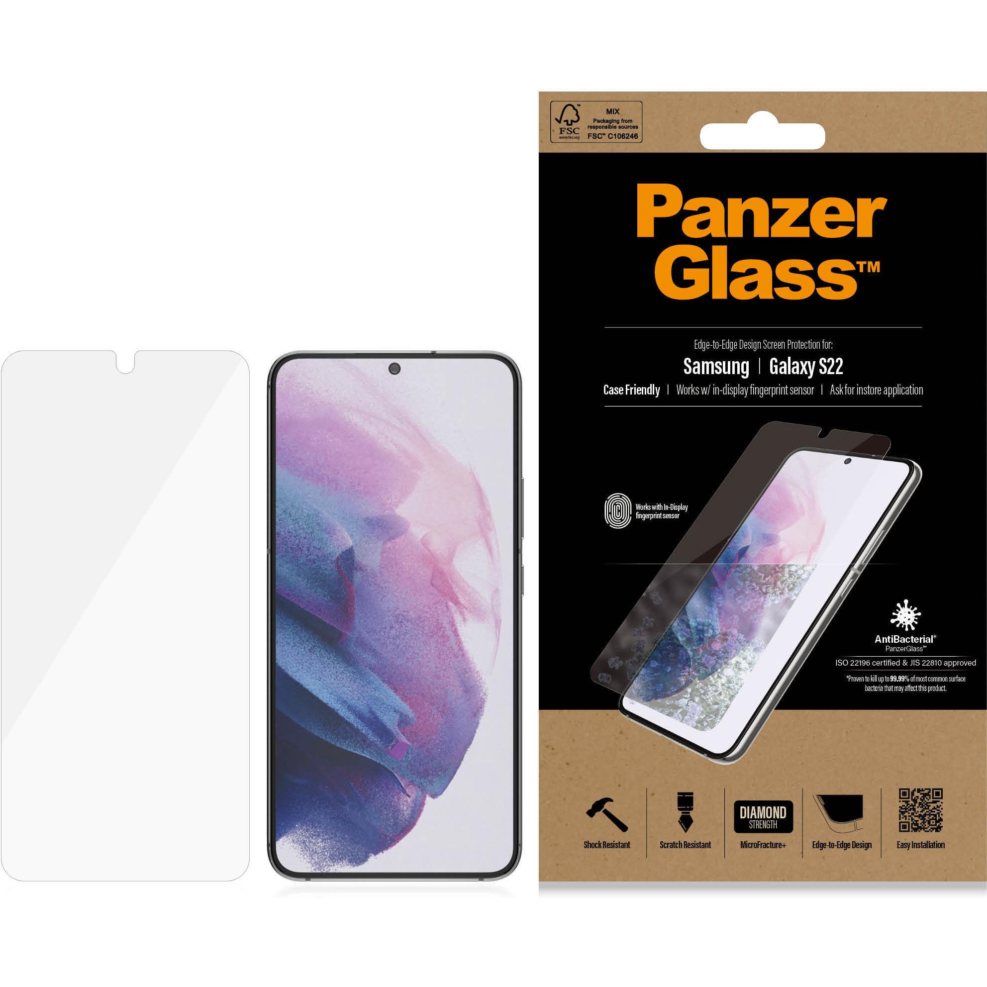 PanzerGlass Case Friendly (1 Stück, Samsung Galaxy S22), Smartphone Schutzfolie, Schwarz
