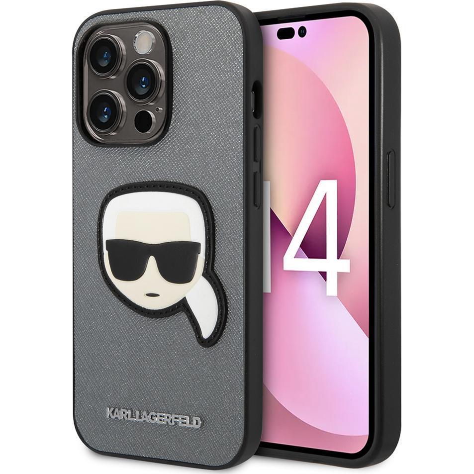 Thumbnail - Karl Lagerfeld KLHCP14LSAPKHG iPhone 14 Pro 6,1" srebrny/silver hardcase Saffiano Karl's Head Patch (Apple iPhone 14 Pro...