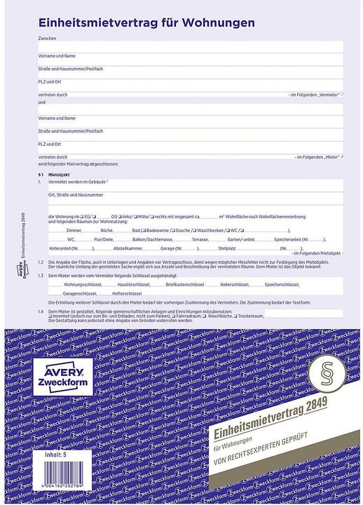 Actual product image Avery Unit rental agreement for apartments 2849