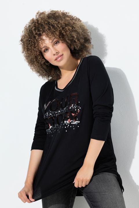 Produktbild Ulla Popken Shirt, Pailletten-Schriftzug, Classic, Rundhals, Langarm (60)