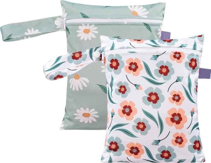 ASMI 2 Stück Wetbag Windeltasche Set 18x25 cm Flower Duo