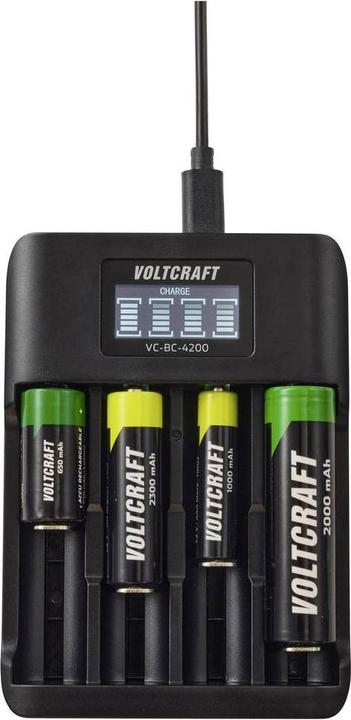 Produktbild Voltcraft VC-BC-4200 Rundzellen-Ladegerät NiMH, LiIon Mignon (AA), Micro (AAA) (1 Stk., 10440, 14500, 16340, 17500, 17670, 18350, 18490, 18650, AA, AAA)