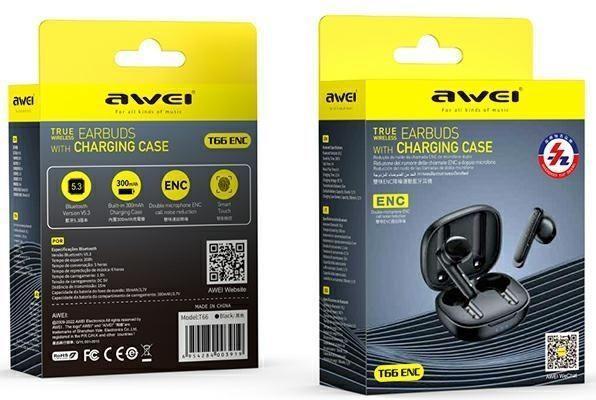 Actual product image Awei słuchawki Bluetooth 5.3 T66 TWS + stacja dokująca czarny/black (ANC, 5 h, Wireless)