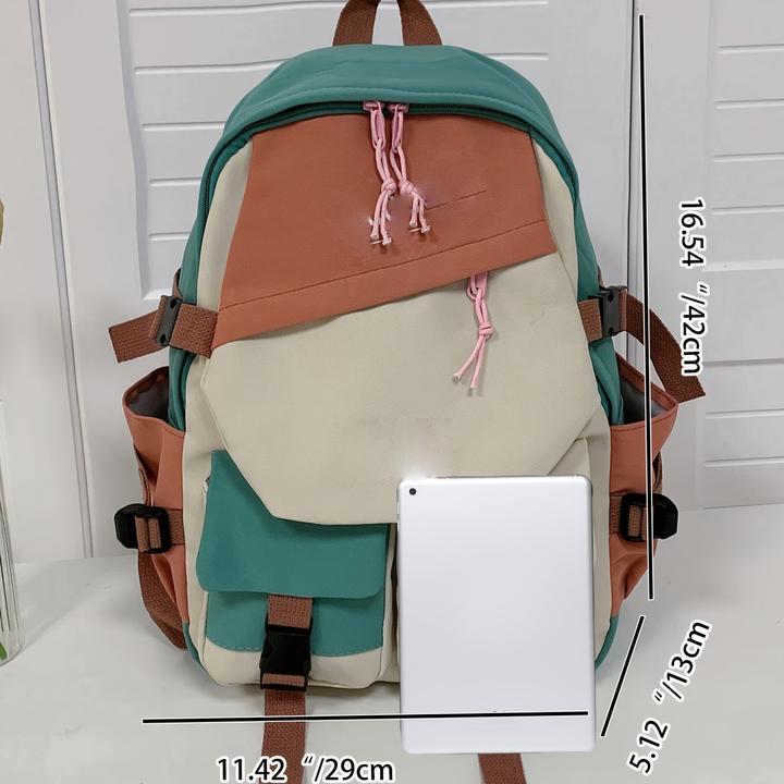 Actual product image Only-Bags.Store Aesthetic colour contrast travel backpack, large capacity flap school bag, style bookbag for