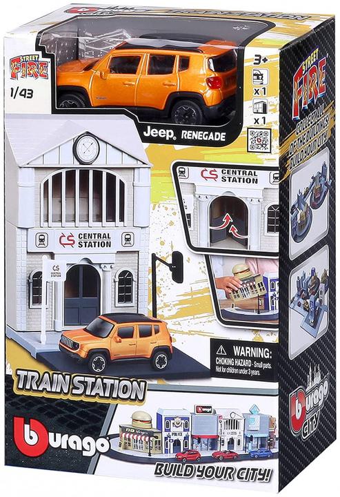 Produktbild Bburago 18/31505 Street Fire Build the city The train station with metal car 1:43 Official Jeep Rene