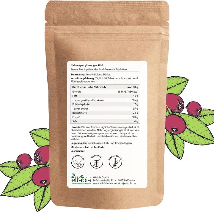 Image du produit Eltabia Acai Tablets | Hautement dosé 5000mg dose journalière | crudité 100% pure 500mg Tabs (500 pcs, Cachets)