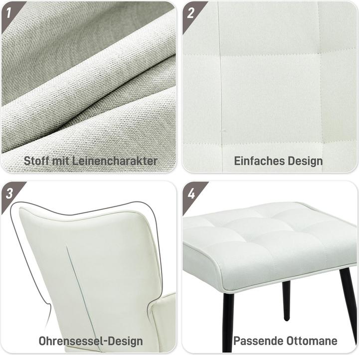 Image du produit Homcom Schaukelstuhl mit Hocker Polyester, Schaumstoff Cremeweiss