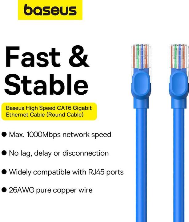 Productafbeelding Baseus Ronde Ethernetkabel RJ45, Cat.6, 1m (blauw) (CAT6, 1 m)