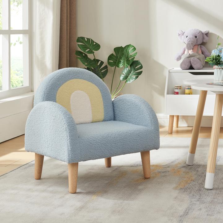 Actual product image En.Casa Kindersessel Sorreindi 50x50x45 cm Teddystoff Blau (Child armchair)