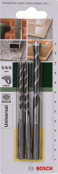 Produktbild Bosch Zubehör Mehrzweckbohrer-, Universalbohrer-Set, 3-teilig, SDS quick, 5 - 8 mm (5 mm, 6 mm, 8 mm)