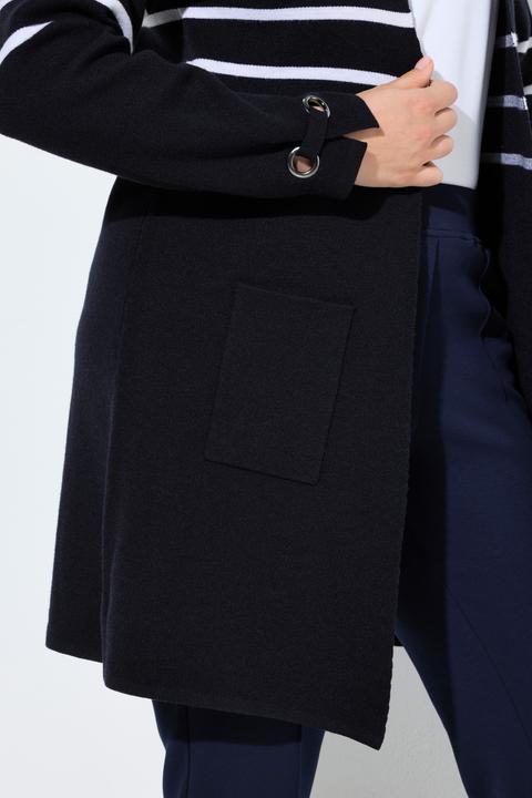 Produktbild Ulla Popken Long-Strickjacke, Ringel, V-Ausschnitt, Langarm (54)