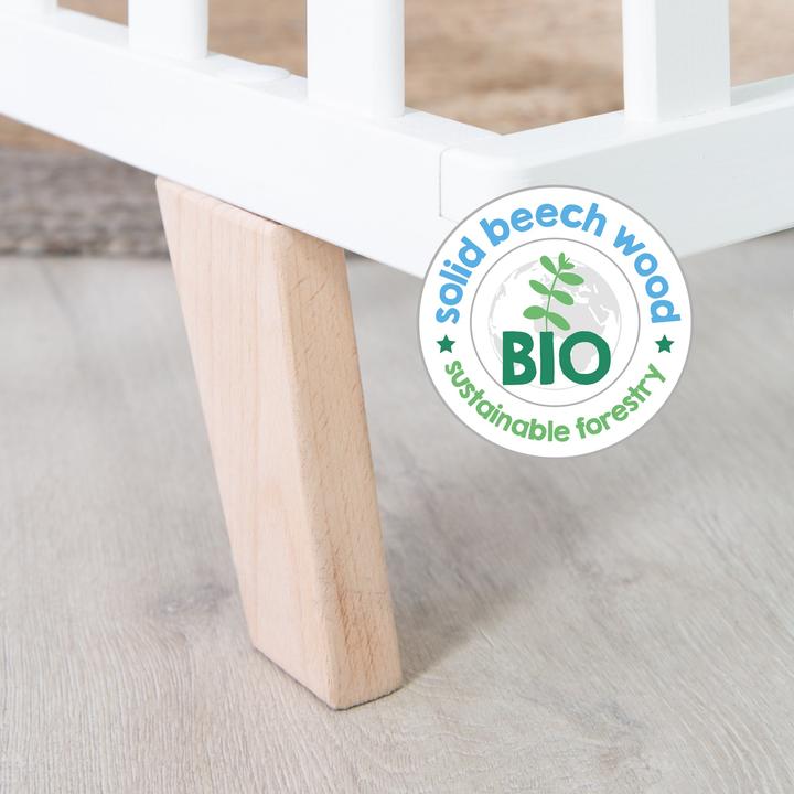 Actual product image Roba Playpen 75x100 cm with wooden feet Graphite quilted (Beech, MDF, 98.50 x 73 x 77 cm)