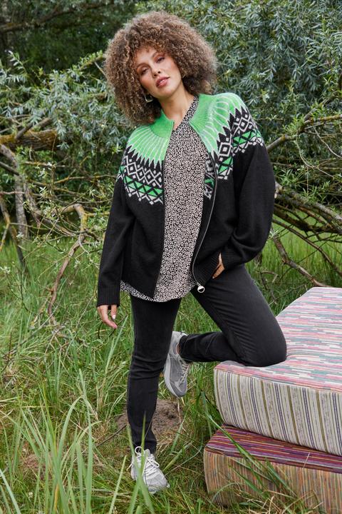 Produktbild Ulla Popken Norweger-Strickjacke, Stehkragen, Reissverschluss, Langarm (54, 56)
