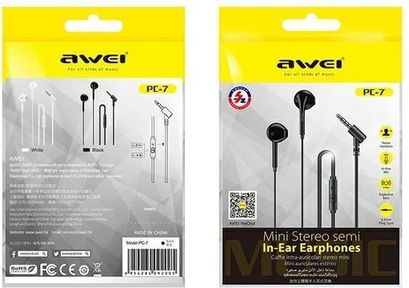 Actual product image Awei słuchawki stereo PC-7 3,5mm jack czarny/black (Cable)