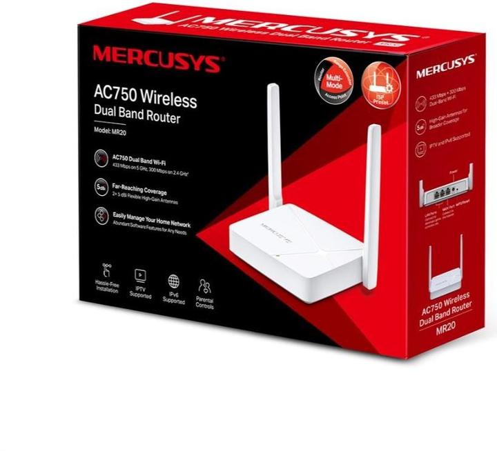 Produktbild TP-Link Mercusys MR20 AC750 Wifi Router Dual Band Wifi Router, /100 RJ45, 2x antÃ©na