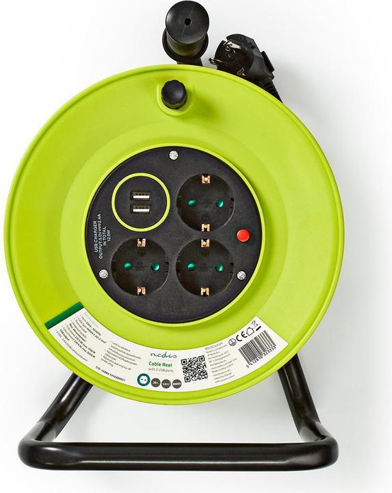 Actual product image Nedis Cable reel - 25 m - 3x 1.5 mm2 - thermal safety cut-out - Schuko and USB (25 m, 1.50 mm²)