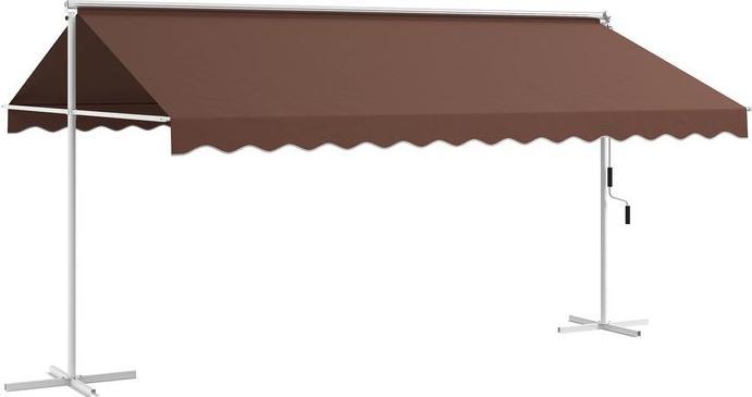 Actual product image Swisshandel24 Standing awning 4.5x3.4m garden awning hand crank extendable adjustable polyester coffee (3.40 m)