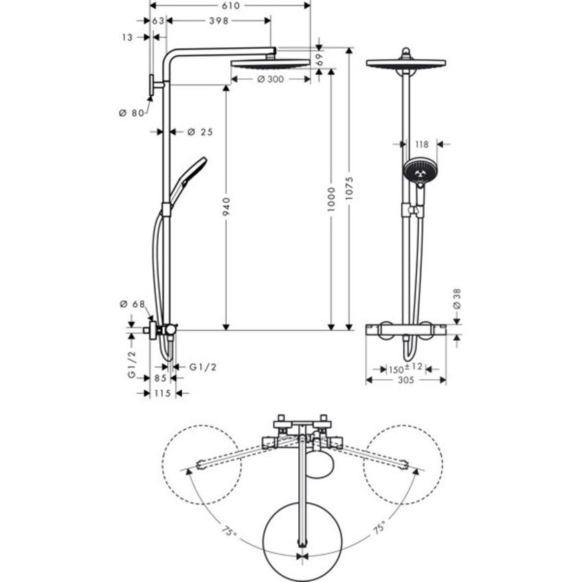 Thumbnail - hansgrohe, Duschsystem, Raindance Select S 300 2jet Duschsystem 2 Kopf/Köpfe Chrom