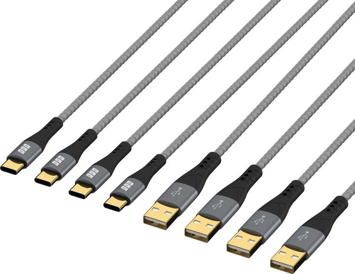 Produktbild EFB Elektronik EFB USB-A to USB-C cable set 60W QC 3A 0.5m+1m+2m+3m gray gold contacts textile jacket (0.50 m, USB 2.0, 60 W)