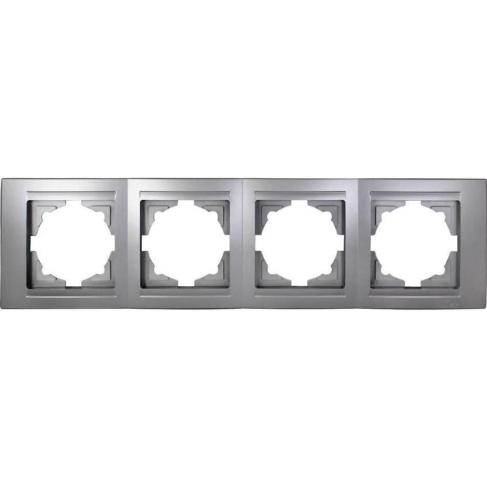 Gunsan Moderna 4-fach Rahmen für 4 Steckdosen Schalter Dimmer Silber, Taster + Schalter, Silber