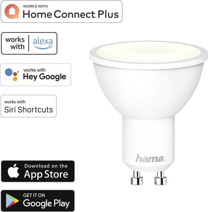 Image du produit Hama Lampe LED WLAN, GU10, 5,5 W, sans hub, pour commande vocale/par application, blanc (GU10, 400 lm, 1x)