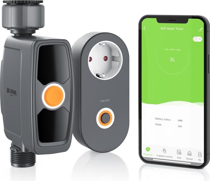 Actual product image Brandson Bewässerungssteuerung, Bewässerungsuhr, automatische Bewässerung, mit Wifi Verbindungssteckdose, App (Irrigation computer)