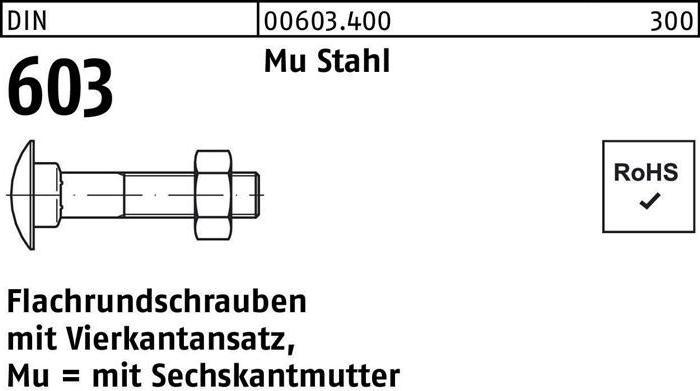 Produktbild Flachrundschraube DIN 603 m.Vierkantansatz/6-kantmutter M 20 x 100 Mu Stahl 4.6