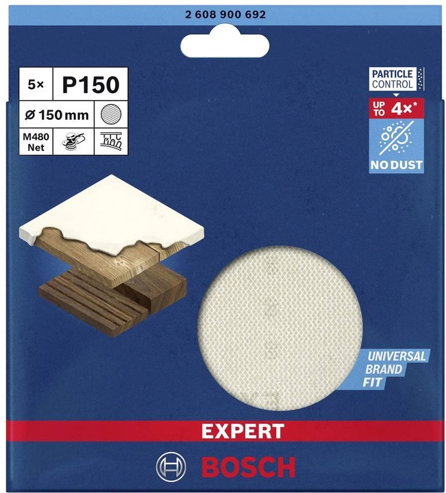 Actual product image Bosch Professional Zubehör EXPERT M480 Sanding net for random orbital sander, 150 mm, G 150, 5 pieces (150)