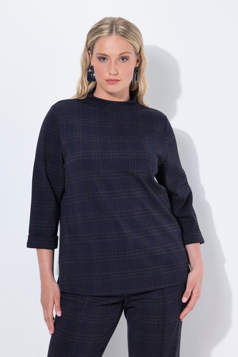 Actual product image Ulla Popken Glitter Check 3/4 Sleeve Sweatshirt (54)