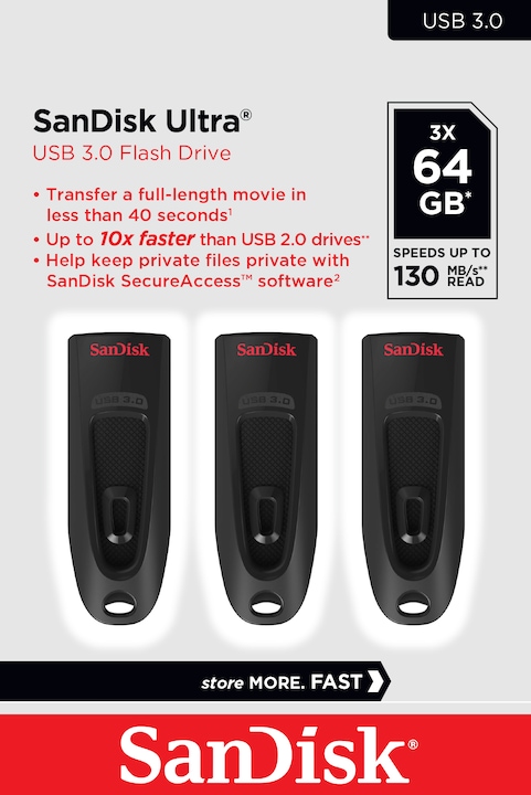 Produktbild SanDisk Ultra (3-Pack) (64 GB, USB-A, USB 3.0)